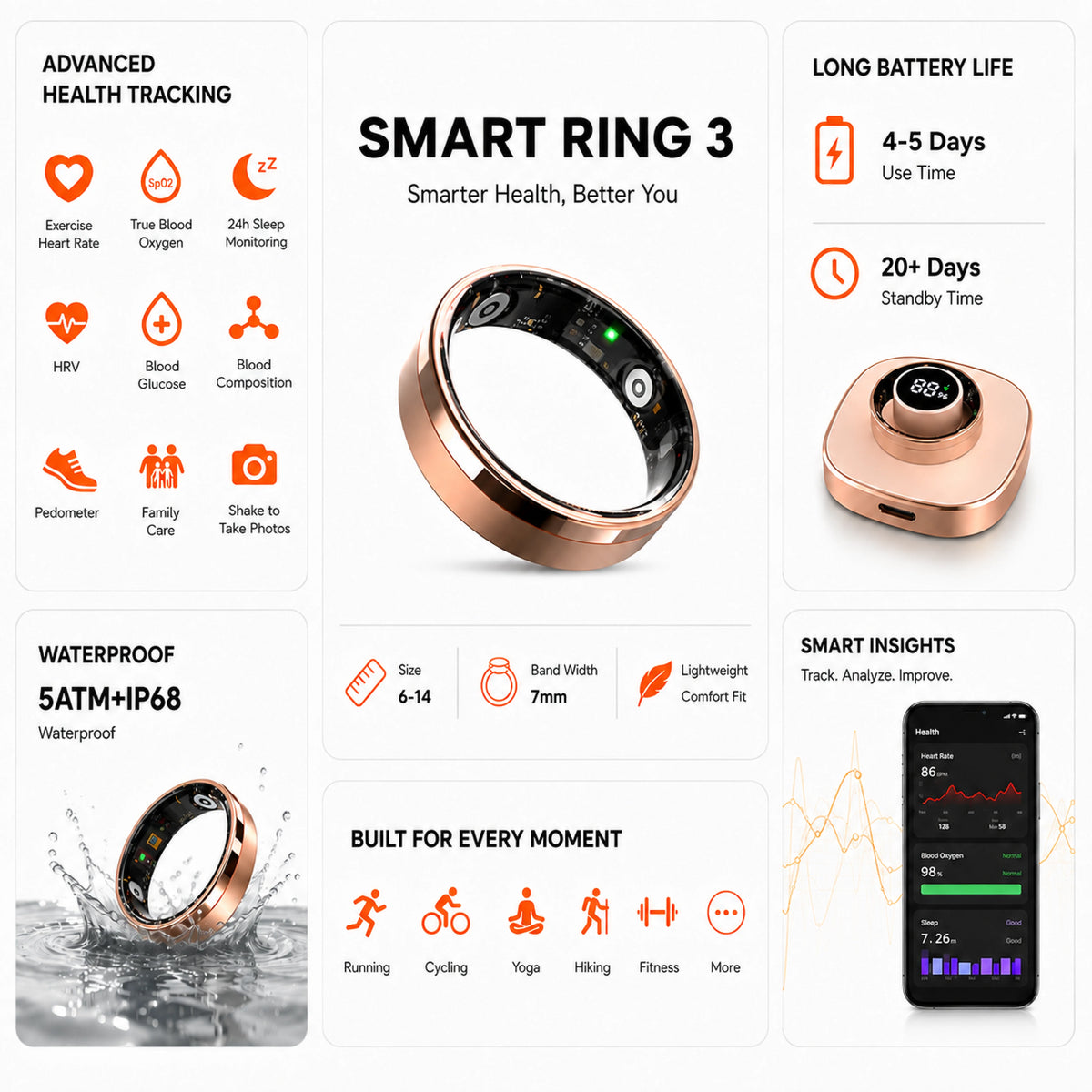 Mars Smart Ring Gen3 Health Tracker for Women & Men, Fitness Ring