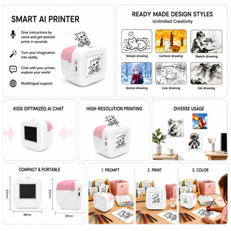 Mars AI Voice Powered Sticker Maker AI Voice Thermal Printer 200DPI Wireless Portable Mini Printer for Kids Thermal Sticker Maker