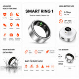 Mars Ring Health Tracker for Women & Men, Sleep Exercise Health Monitoring, Daily Tracking, iOS/Android Compatible, IP68 Waterproof, No Subscription Required, 5‑Day Battery Life