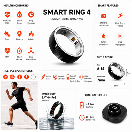 Mars Ceramics Smart Ring 4, Ultra-Thin Smart Ring
